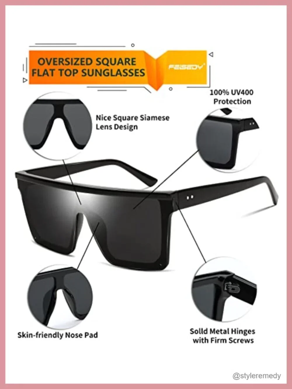 Oversized Flat Top Square Sunglasses UV400 Polarized Visor Shades